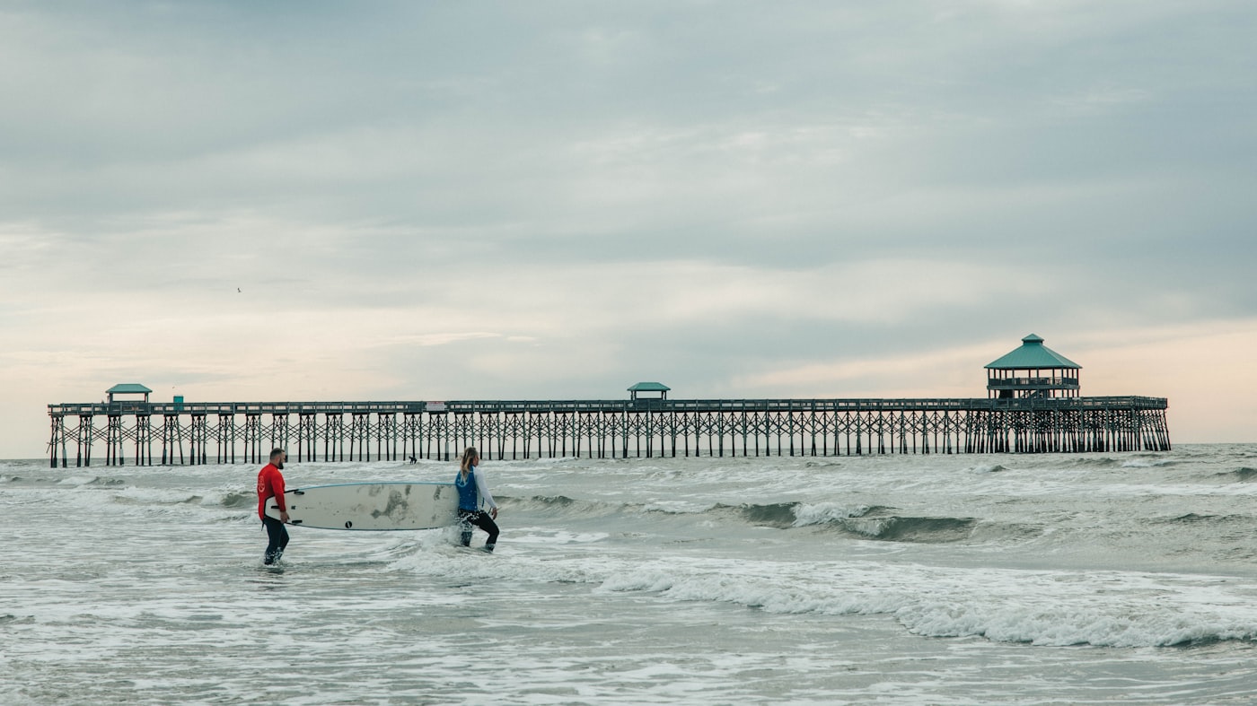 Folly Beach Fishing Pier stretching into the Atlantic